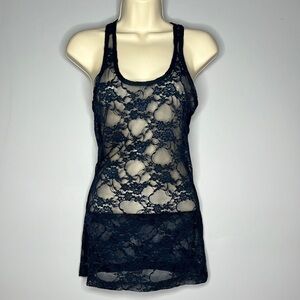 ZENANA OUTFITTERS DARK BLUE SHEER LACE RACERBACK TANK TOP new Small